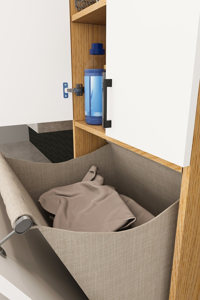 Kirli Sepetli Banyo Dolabı 2 Kapaklı Raflı 60x194 cm - BD-06