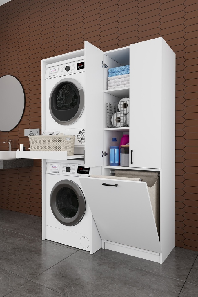 BT-01 Beyaz çamaşır ve kurutma makinesi dolabı takımı, birlikte görünüm 4