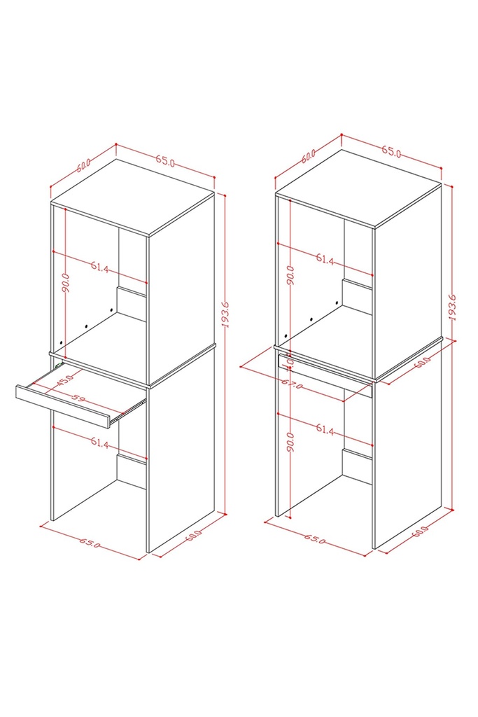 BT-01 banyo dolabı takımı, BD-05 dolabı teknik ölçü şeması