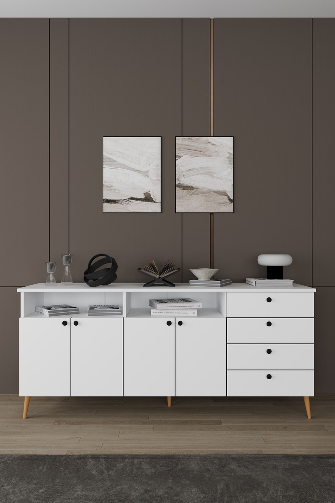Yemek Odası Takımı TV Üniteli ve Konsollu 200x90 Oval Masa 8 Sandalye - YT-02