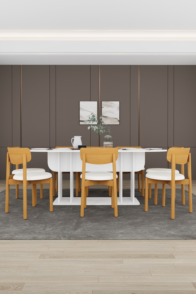 Yemek Odası Takımı TV Üniteli ve Konsollu 200x90 Oval Masa 8 Sandalye - YT-02