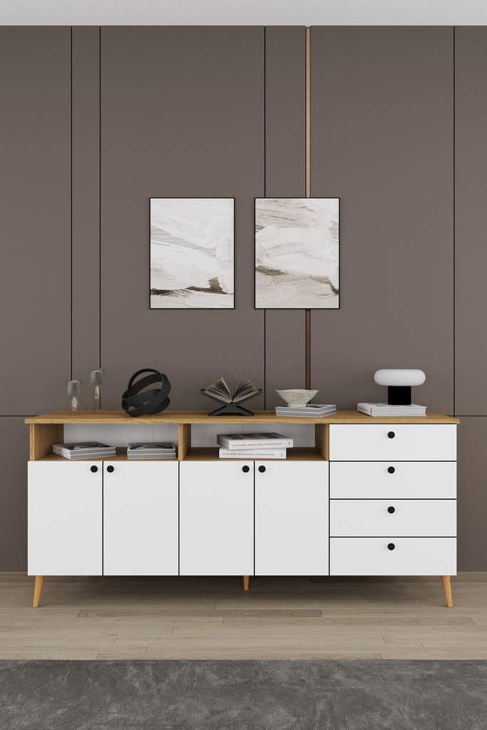 Yemek Odası Takımı TV Üniteli ve Konsollu 200x90 Oval Masa 8 Sandalye - YT-02