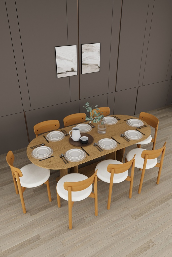 Yemek Odası Takımı TV Üniteli ve Konsollu 200x90 Oval Masa 8 Sandalye - YT-02