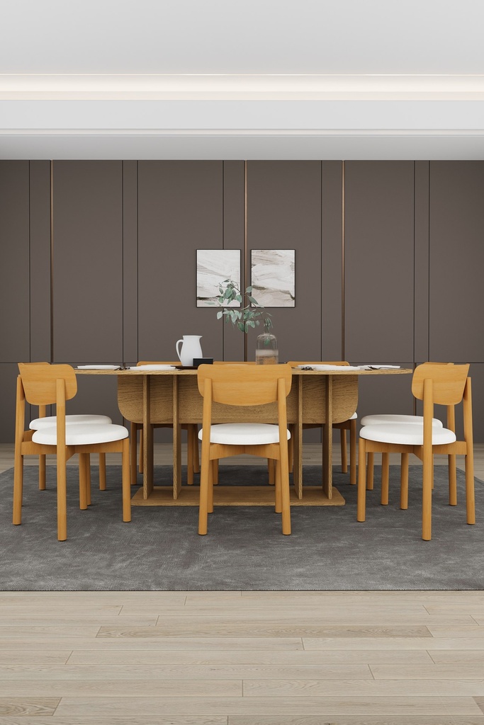 Yemek Odası Takımı TV Üniteli ve Konsollu 200x90 Oval Masa 8 Sandalye - YT-02