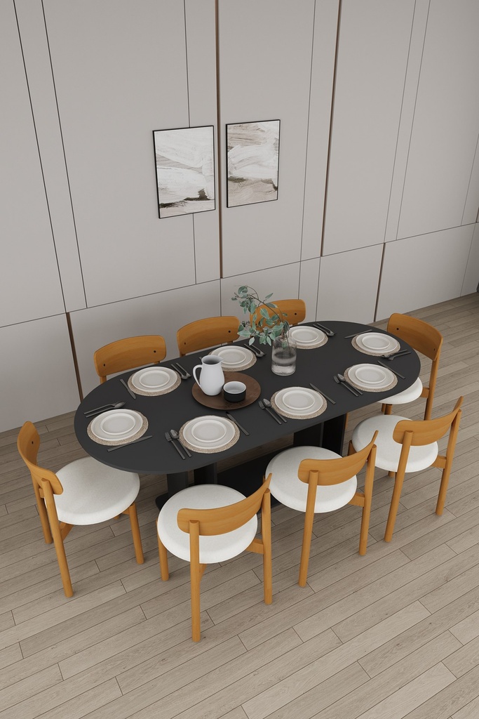 Yemek Odası Takımı TV Üniteli ve Konsollu 200x90 Oval Masa 8 Sandalye - YT-02