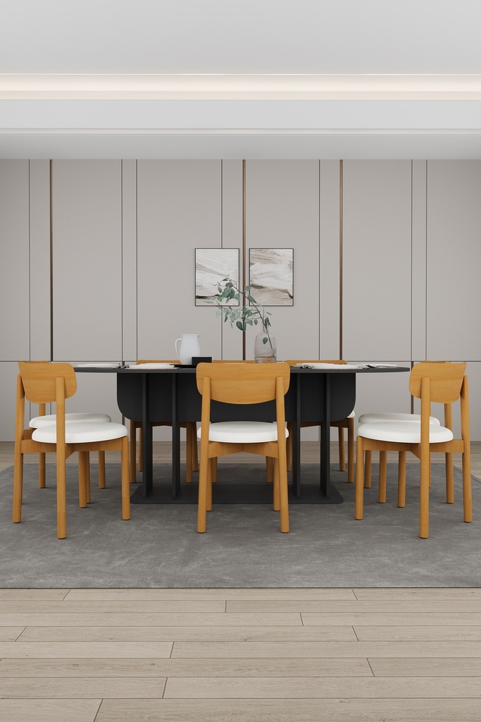 Yemek Odası Takımı TV Üniteli ve Konsollu 200x90 Oval Masa 8 Sandalye - YT-02