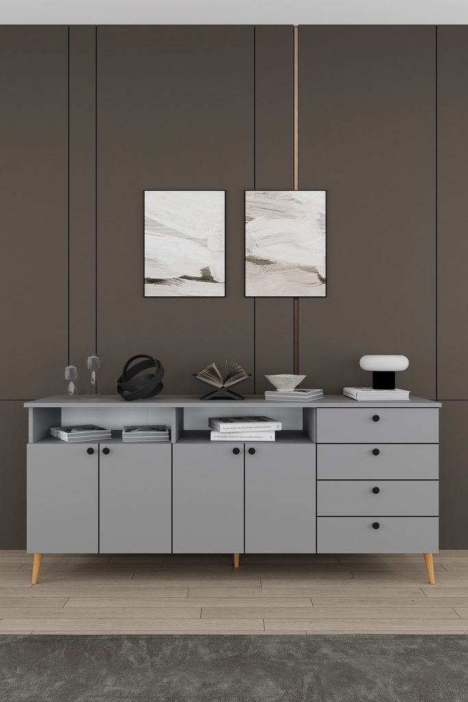 Yemek Odası Takımı TV Üniteli ve Konsollu 200x90 Oval Masa 8 Sandalye - YT-02