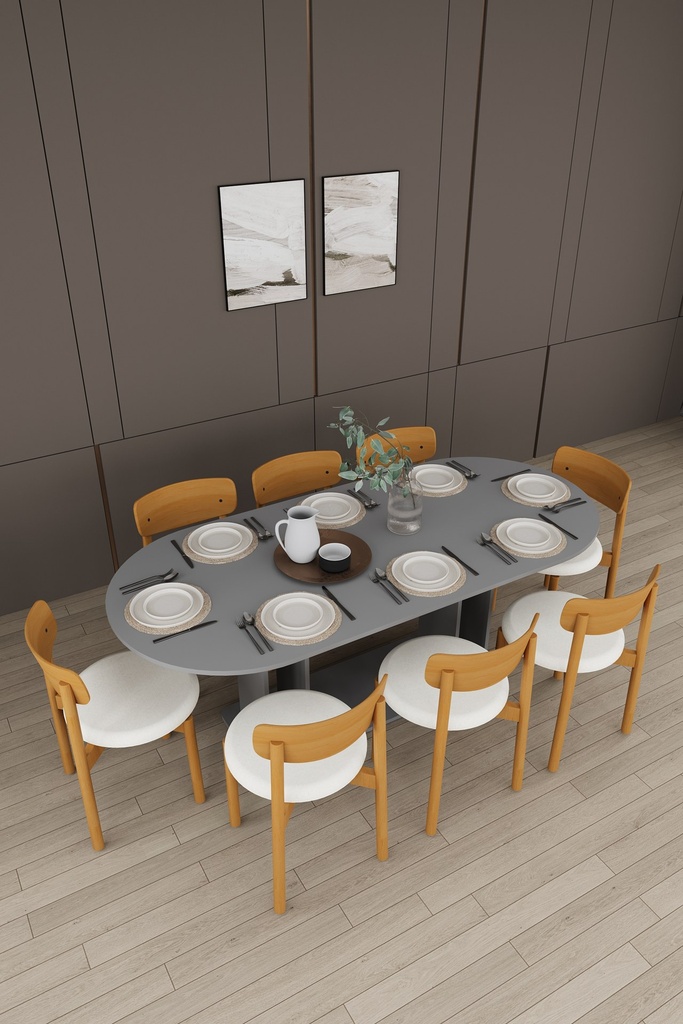 Yemek Odası Takımı TV Üniteli ve Konsollu 200x90 Oval Masa 8 Sandalye - YT-02