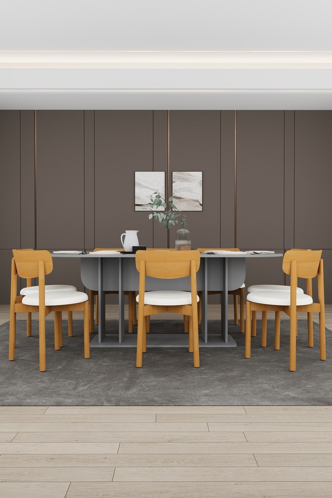 Yemek Odası Takımı TV Üniteli ve Konsollu 200x90 Oval Masa 8 Sandalye - YT-02