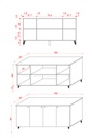 YT-03 ölçü şeması 2: konsol 160x45x80 cm, 4 kapak, iç bölmeler 37,7 / 75,4 / 37,7 cm.
