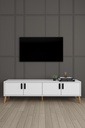 Beyaz yemek odası takımının 160 cm TV ünitesi, 4 kapak ve oluklu kulplar