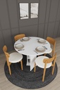 Beyaz yemek odası takımının 90 cm yuvarlak masası ve 4 sandalyesi, üstten görünüm