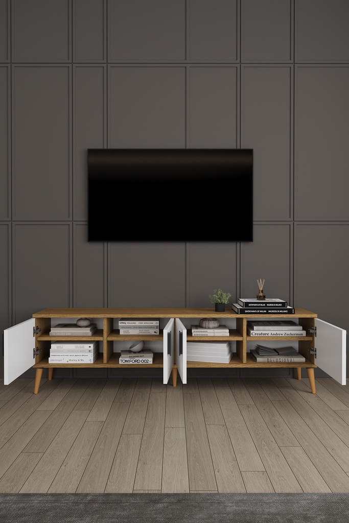 Yemek Odası Takımı TV Üniteli ve Konsollu 90 cm Yuvarlak Masa 4 Sandalye - YT-03