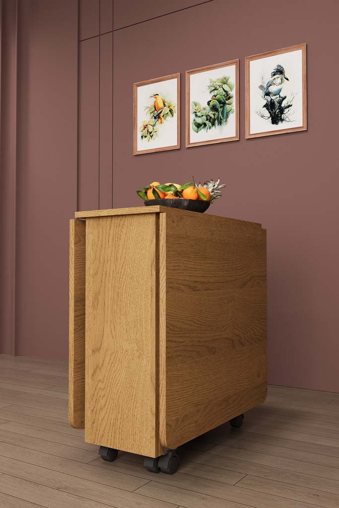 Katlanır Mutfak Masası 155x70 cm Raflı Tekerlekli Dolaplı - KM-12