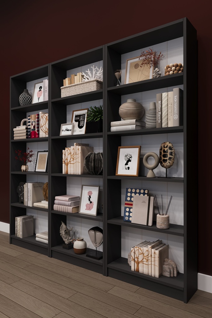Raflı Kitaplık 180x169 cm Üç Modül Kapaksız Geniş Kitaplık K004