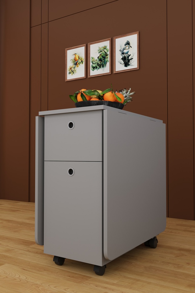 Tek Çekmeceli Dolaplı Katlanır Mutfak Masası 170x70 cm Tekerlekli KM-99