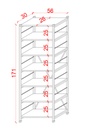 METALK01 metal kitaplık ölçü şeması, 56 x 171 x 30 cm, 7 raf, raf derinliği 26 cm, raf arası 25 cm