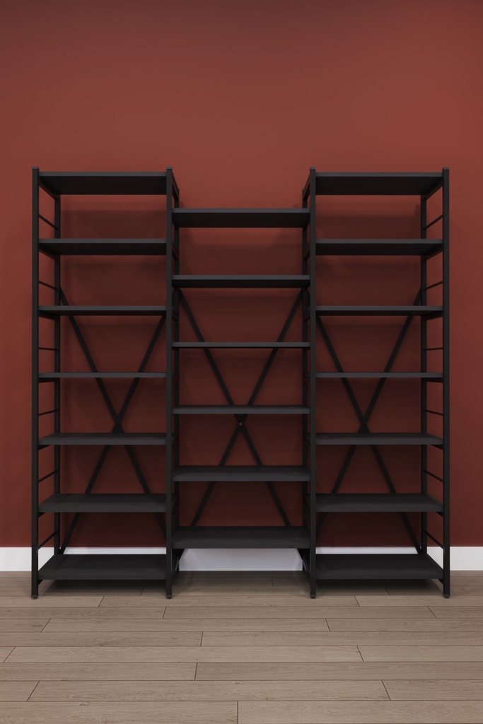 Metal Kütüphane Kitaplık Üç Modüllü 20 Raflı 164x171 cm METALK03