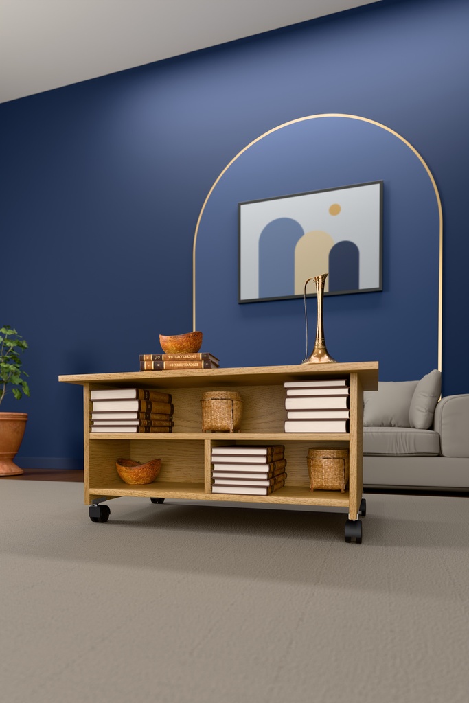 İki Katlı Tekerlekli Orta Sehpa Tekerlekli 90x60 cm %100 MDF - OS01