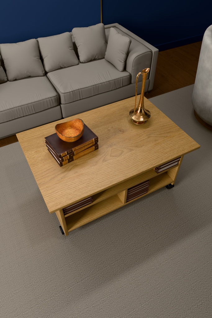 İki Katlı Tekerlekli Orta Sehpa Tekerlekli 90x60 cm %100 MDF - OS01