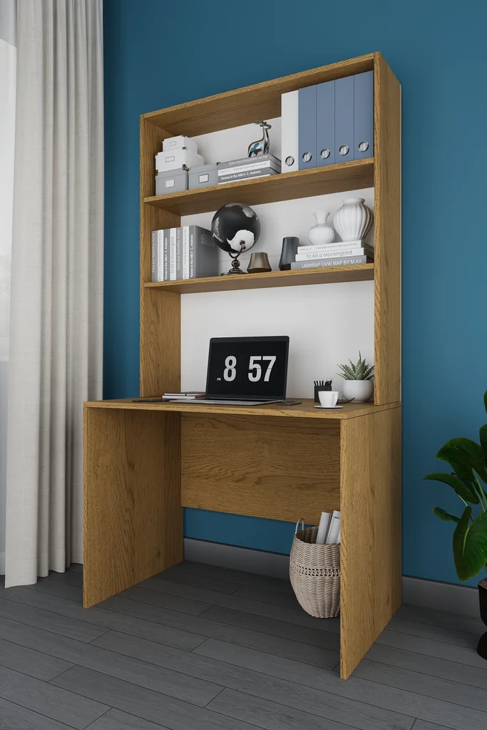 Kitaplıklı Çalışma Masası 100 cm, Raflı Ofis ve Ders Masası - ÇM-03 