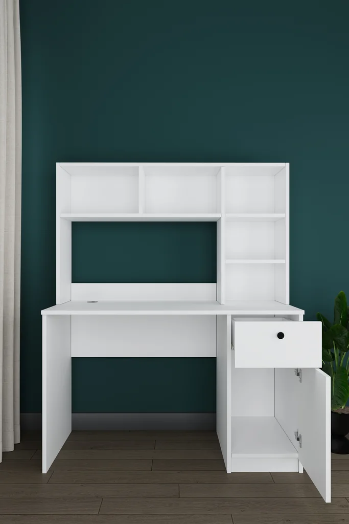 Kitaplıklı Çalışma Masası 120 cm, Raflı ve Çekmeceli Ders Masası - ÇM-05