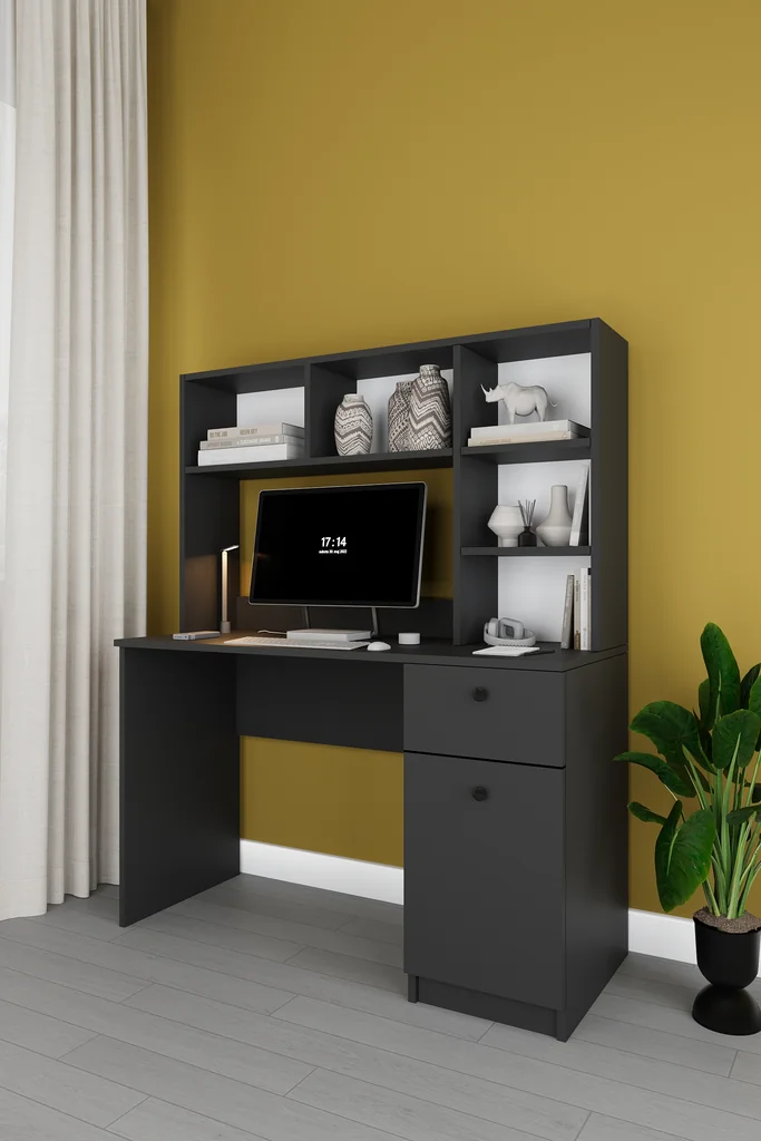 Kitaplıklı Çalışma Masası 120 cm, Raflı ve Çekmeceli Ders Masası - ÇM-05