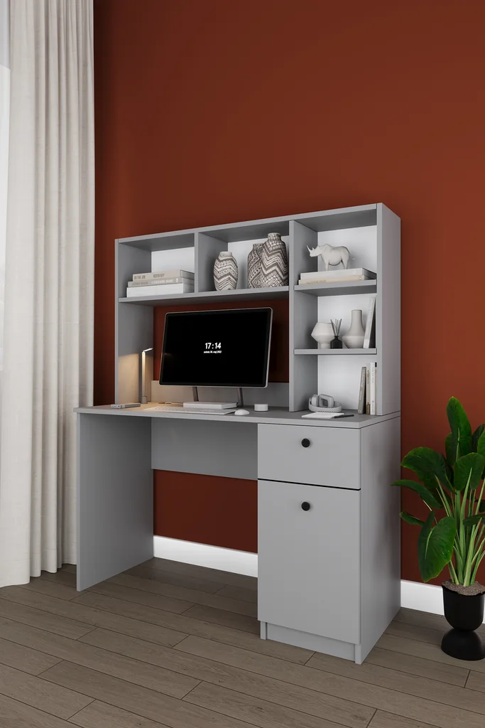 Kitaplıklı Çalışma Masası 120 cm, Raflı ve Çekmeceli Ders Masası - ÇM-05