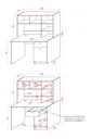 ÇM-05 ölçü şeması: 120 cm genişlik, 50 cm derinlik, 148 cm yükseklik; üst kitaplık 73 cm ve 25 cm derinlik, masa yüksekliği 75 cm, raf bölmeleri 38,2 ve 36,4 cm, çekmece iç ölçüsü 30,1 x 38,2 x 11,1 cm.