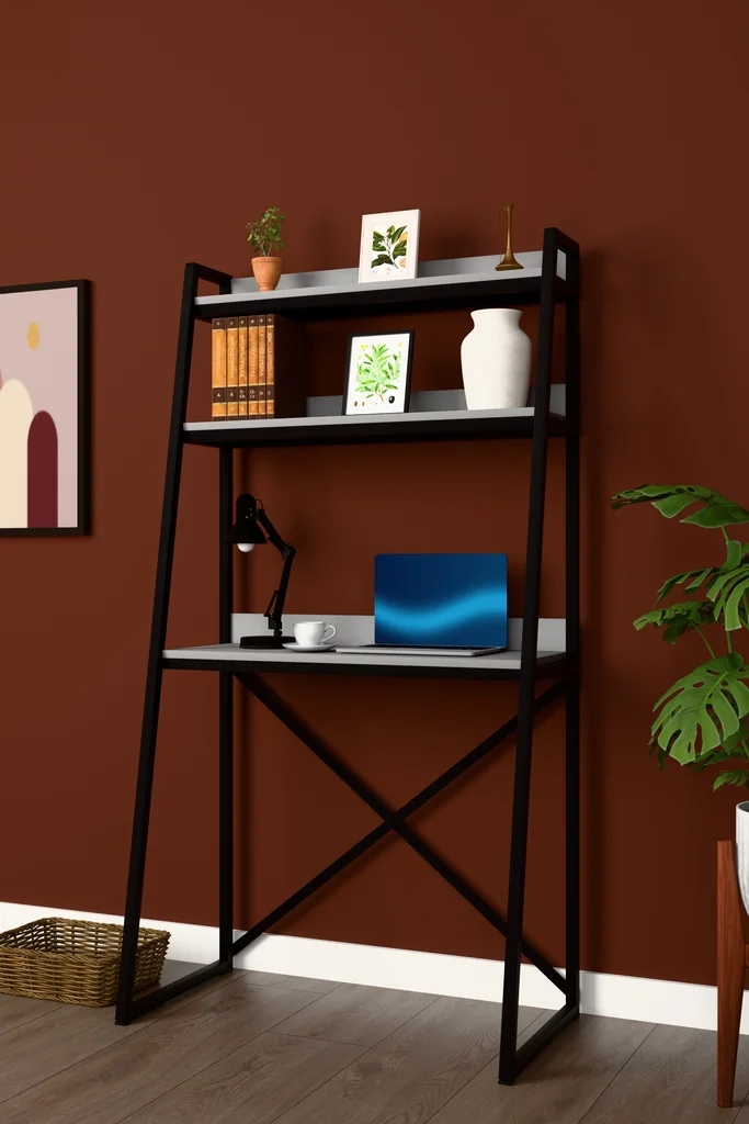 Kitaplıklı Metal Çalışma Masası 90x50 cm Raflı - METALKÇM01