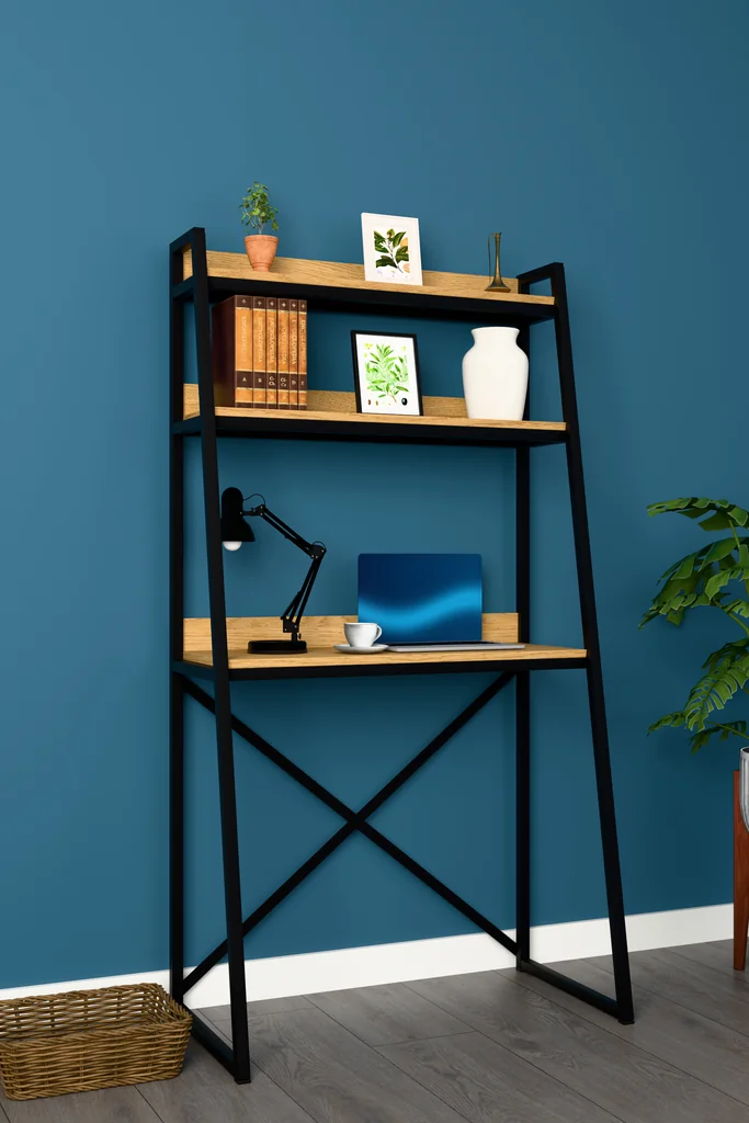 Kitaplıklı Metal Çalışma Masası 90x50 cm Raflı - METALKÇM01