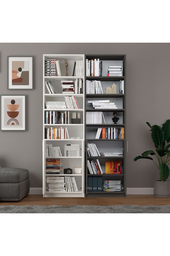 Beyaz & Koyu Gri Kapaklı Kitaplık %100 MDFLAM K-47 - Görsel 2