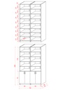 K-44 ölçü şeması: 2 x 60 cm modül, toplam 120 cm genişlik, 30 cm derinlik, 208 cm yükseklik.