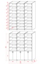 K-55 ölçü şeması: 3 x 60 cm modül, toplam 180 cm genişlik, 30 cm derinlik, 208 cm yükseklik.