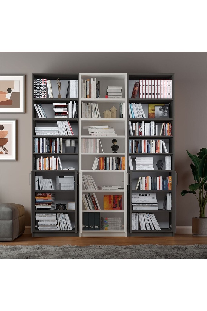 Koyu Gri & Beyaz Kapaklı Kitaplık %100 MDFLAM K-58 - Görsel 2