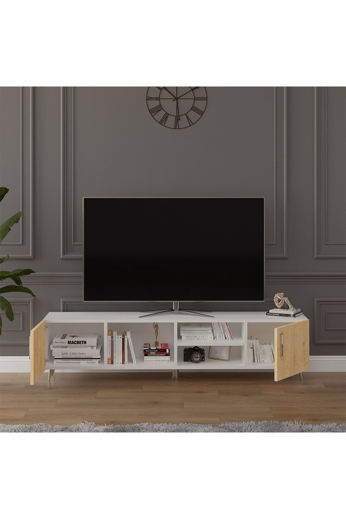 180 cm TV Ünitesi Beyaz & Safir Meşe T-10 - Görsel 3