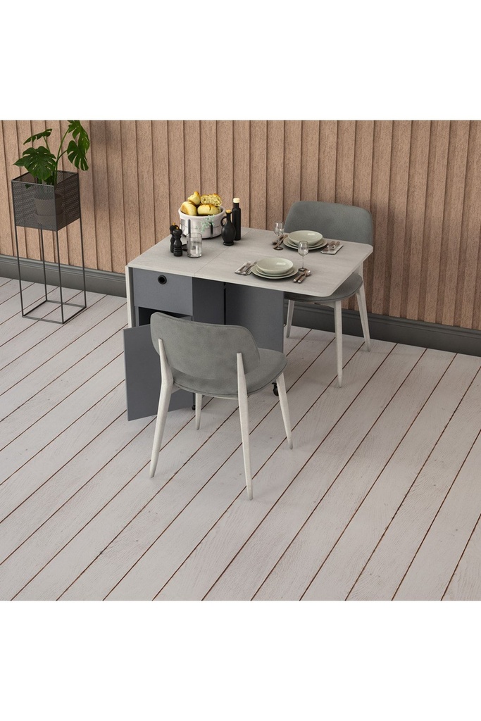 Koyu Gri & Retro Taş Katlanır Mutfak Masası KM-04 - Görsel 2