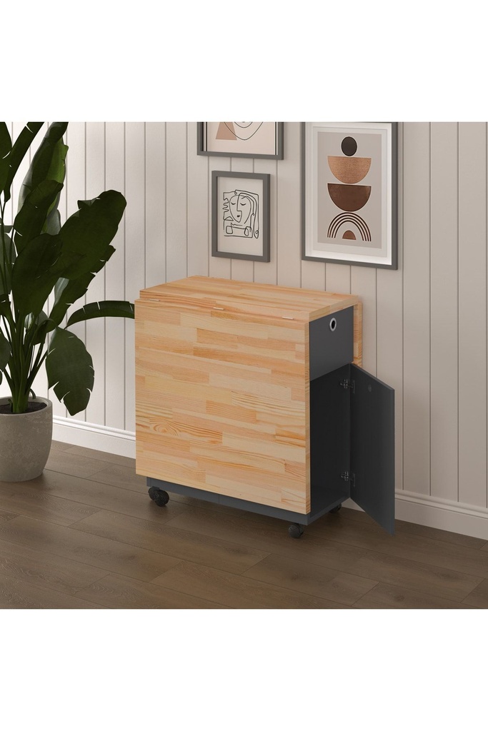 Masif Ahşap Tablalı - Koyu Gri Gövde Katlanır Masa - Çalışma/Yemek/Mutfak Masası  KM-24 ÇAM - Görsel 3