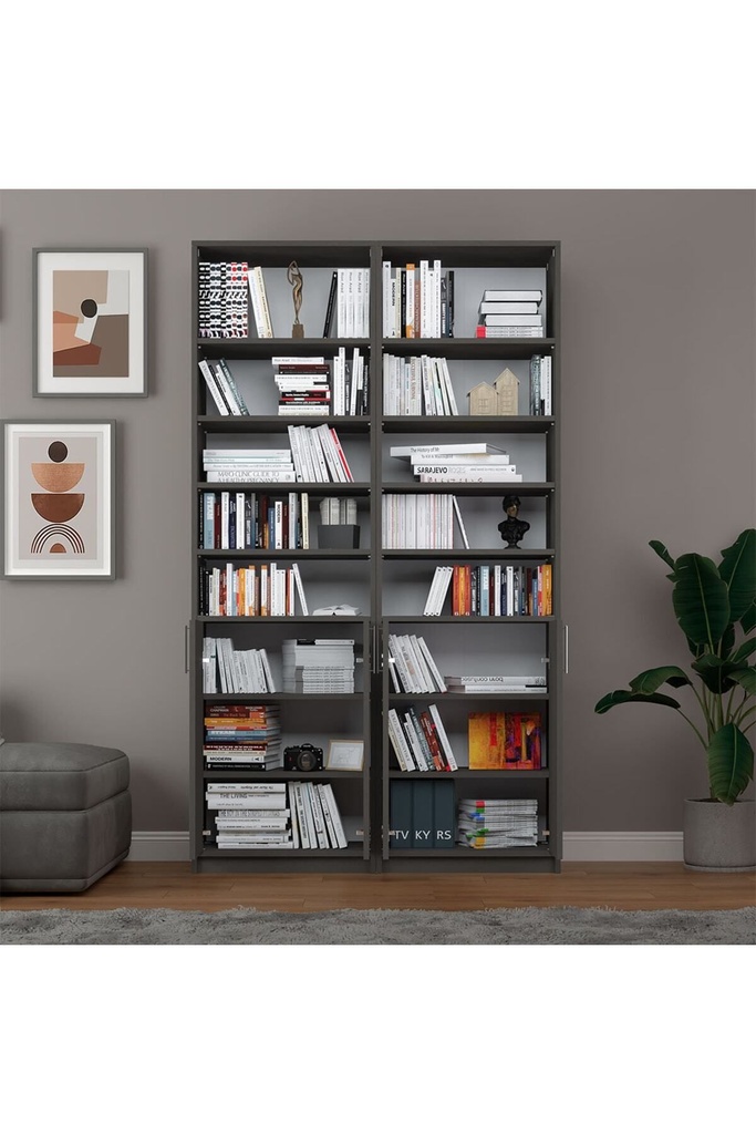 Koyu Gri Kapaklı Kitaplık %100 MDFLAM K-46 - Görsel 2
