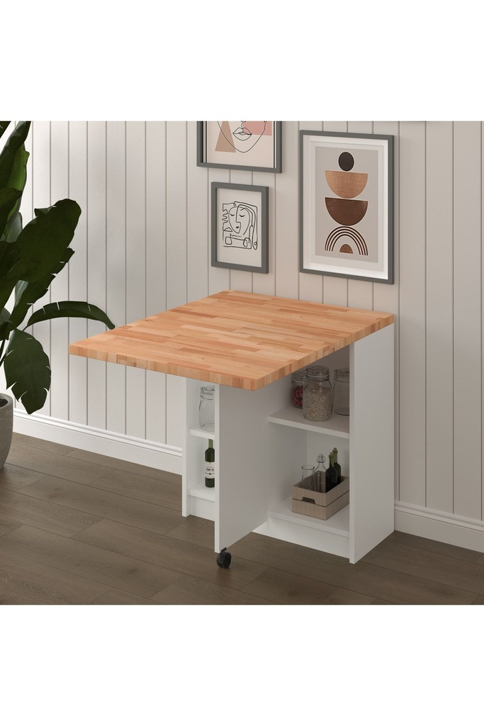 Masif Ahşap Tablalı Katlanır Masa - Çalışma Yemek Mutfak Masası KM-27 KAYIN - Görsel 2