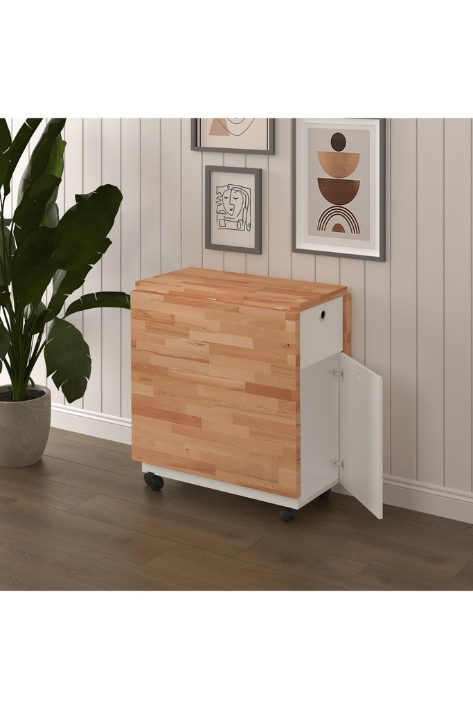 Masif Ahşap Tablalı Katlanır Masa - Çalışma/Yemek/Mutfak Masası KM-23 KAYIN - Görsel 2