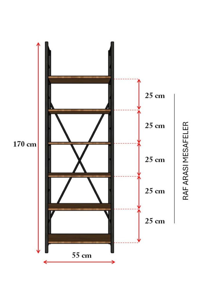 6 Raflı Metal Kitaplık Tek Modül METALK01 - Görsel 2
