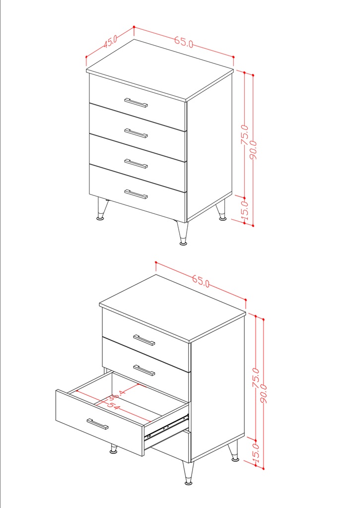 4 Çekmeceli Şifonyer %100 MDFLAM 65cm - Görsel 2