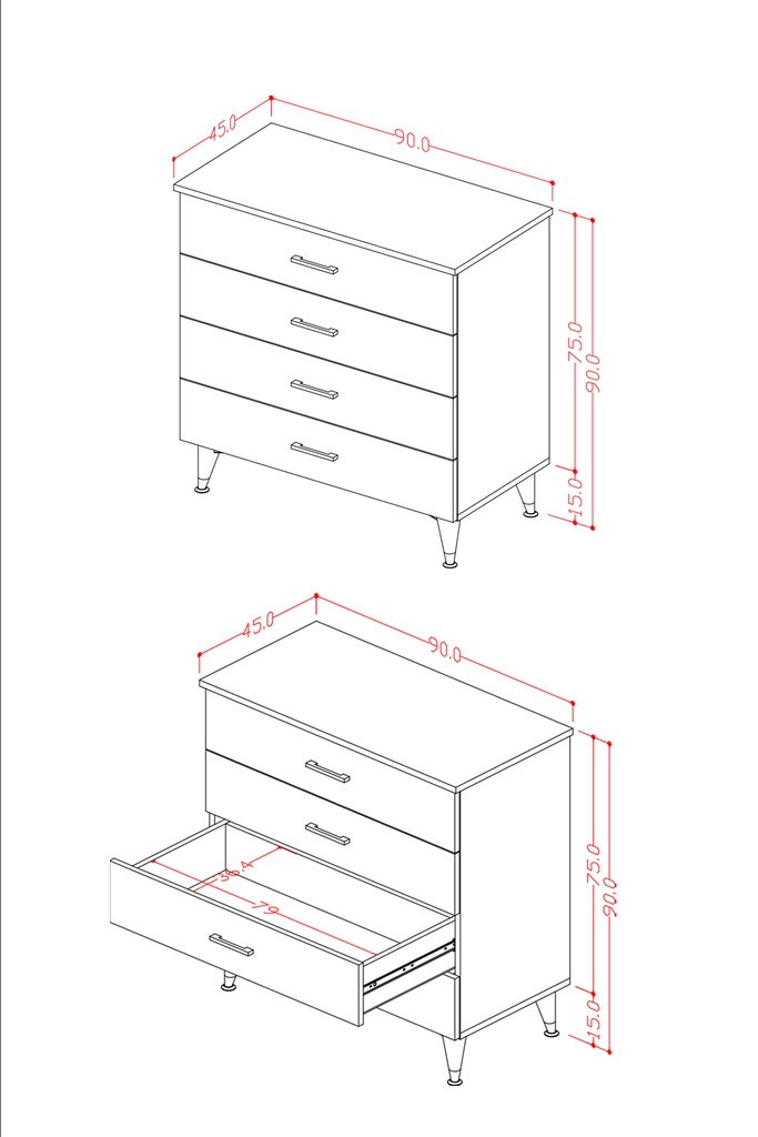 4 Çekmeceli Şifonyer %100 MDFLAM 90cm - Görsel 2