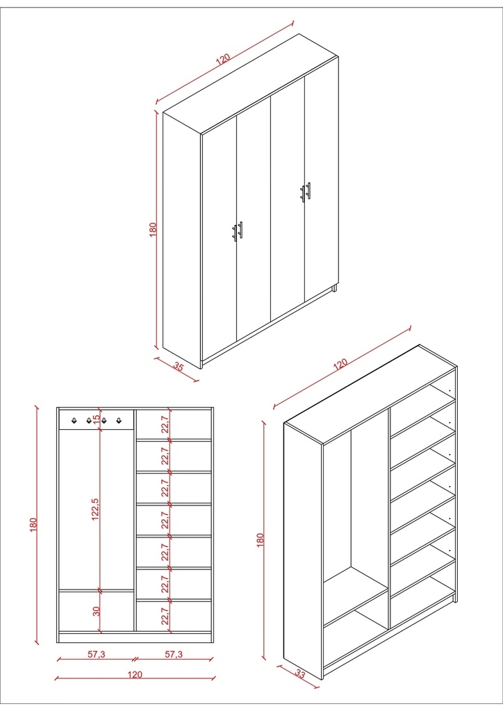 Vestiyer & Portmanto 120 cm %100 MDFLAM V-08 - Görsel 2