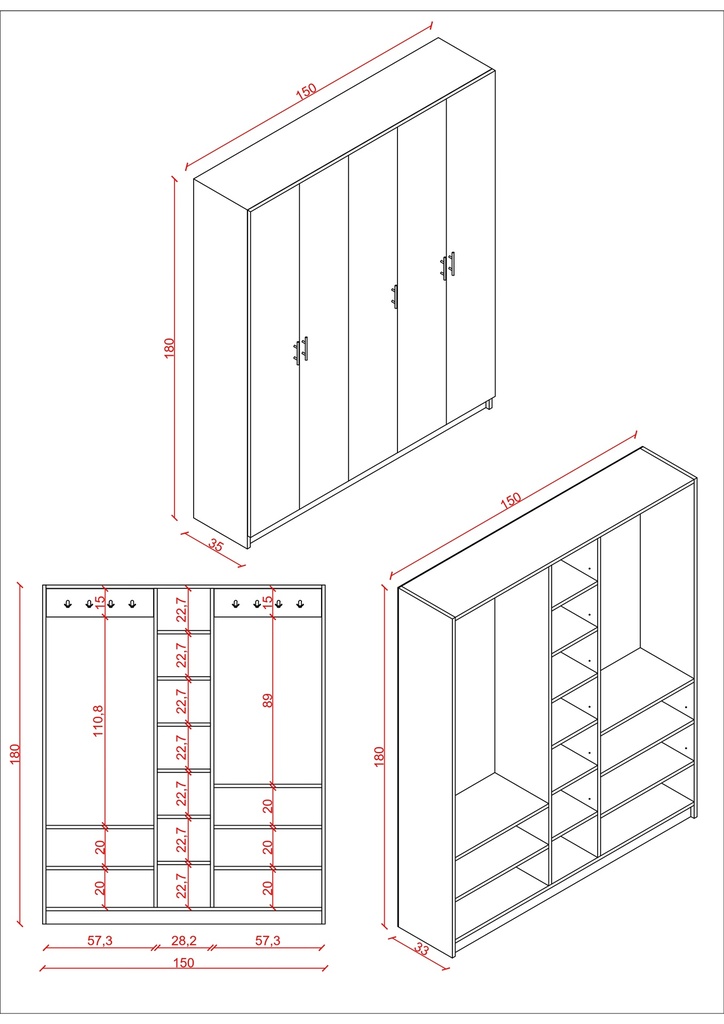 Vestiyer & Portmanto 150 cm %100 MDFLAM V-09 - Görsel 2
