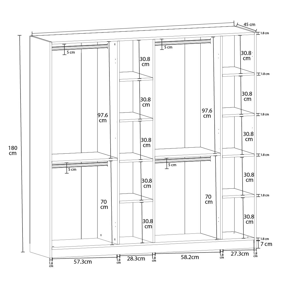 6 Kapaklı 180cm Gardırop %100 MDFLAM G-06 - Görsel 2