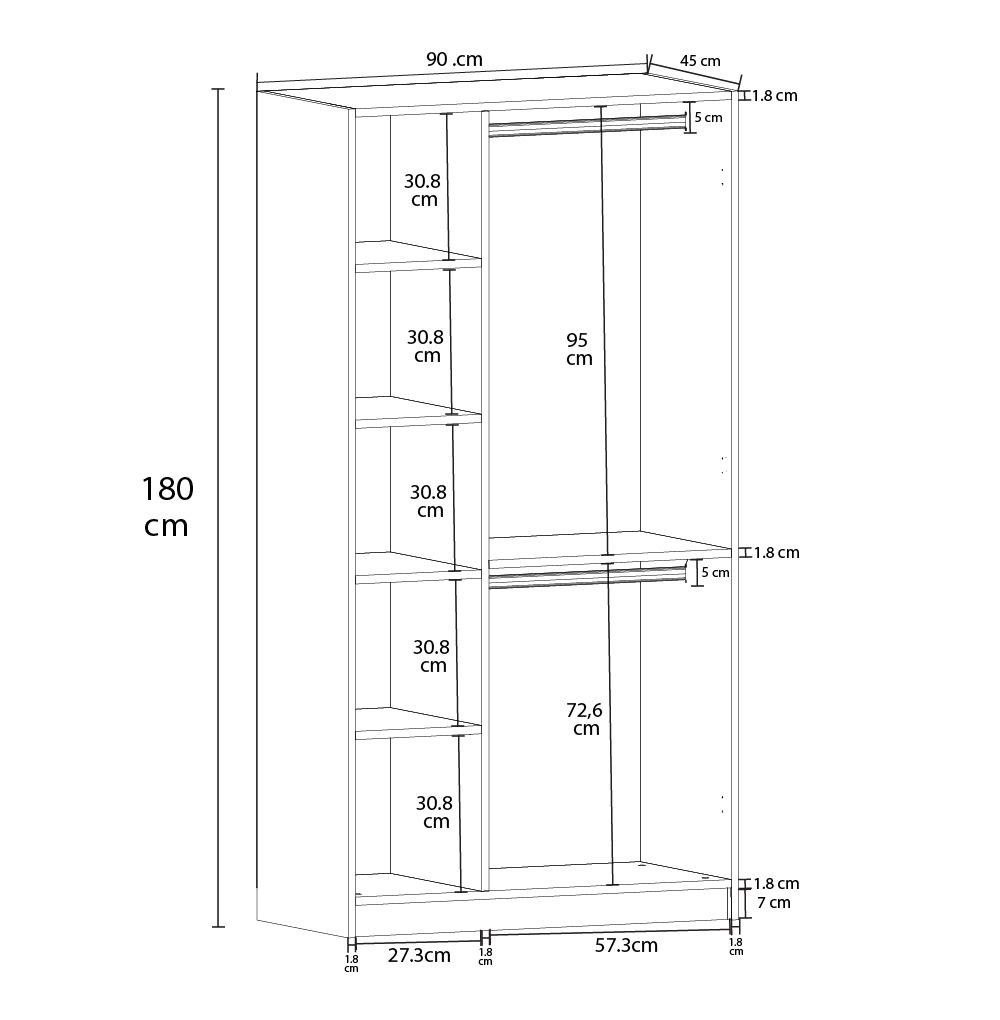 3 Kapaklı Gardırop 90cm %100 MDFLAM G-07 - Görsel 2