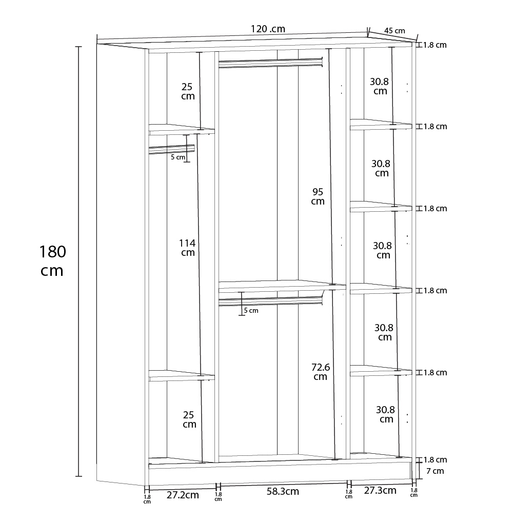 4 Kapaklı Gardırop 120cm %100 MDFLAM G-08 - Görsel 2