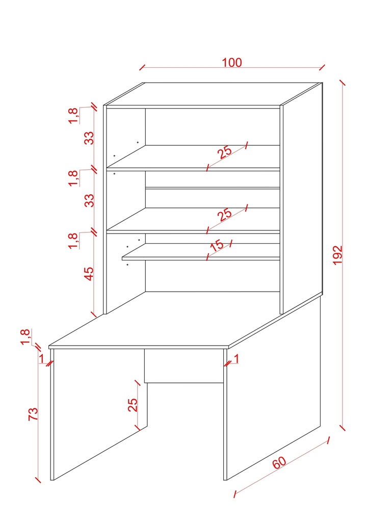 Kitaplıklı Çalışma Masası 100 cm, Raflı Ofis ve Ders Masası - ÇM-03 